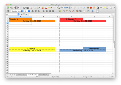 Free template Daily Cards, 3X5 Horizonal, Tabbed valid for LibreOffice, OpenOffice, Microsoft Word, Excel, Powerpoint and Office 365