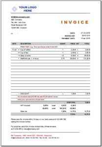 Free download Flexible invoice DOC, XLS or PPT template free to be edited with LibreOffice online or OpenOffice Desktop online