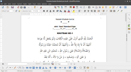 Free template Naskah Khutbah Jumat valid for LibreOffice, OpenOffice, Microsoft Word, Excel, Powerpoint and Office 365