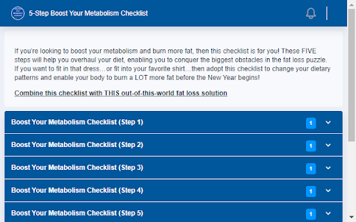 5 Step Boost Your Metabolism Checklist from Chrome web store to be run with OffiDocs Chromium online 5 Step Boost Your Metabolism Checklist from Chrome web store to be run with OffiDocs Chromium online
