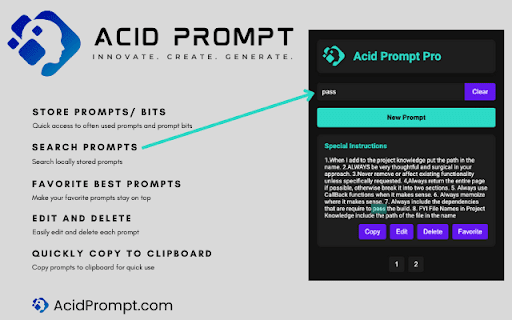 Acid Prompt Pro from Chrome web store to be run with OffiDocs Chromium online Acid Prompt Pro from Chrome web store to be run with OffiDocs Chromium online