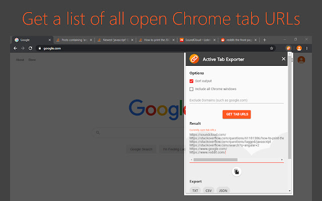 Active Tab Exporter for Chrome from Chrome web store to be run with OffiDocs Chromium online Active Tab Exporter for Chrome from Chrome web store to be run with OffiDocs Chromium online