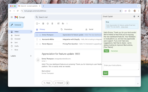 AI Email Support Copilot for Gmail, Outlook, Zoho from Chrome web store to be run with OffiDocs Chromium online AI Email Support Copilot for Gmail, Outlook, Zoho from Chrome web store to be run with OffiDocs Chromium online