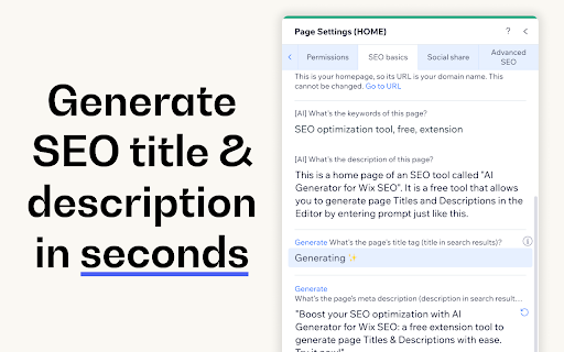 AI Generator for Wix SEO from Chrome web store to be run with OffiDocs Chromium online AI Generator for Wix SEO from Chrome web store to be run with OffiDocs Chromium online