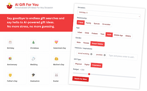 AI Gift For You from Chrome web store to be run with OffiDocs Chromium online AI Gift For You from Chrome web store to be run with OffiDocs Chromium online