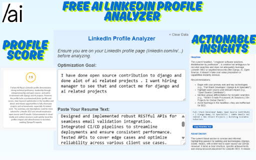 AI LinkedIn Profile Analyzer from Chrome web store to be run with OffiDocs Chromium online AI LinkedIn Profile Analyzer from Chrome web store to be run with OffiDocs Chromium online