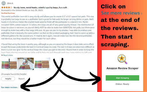 Amazon Review Scraper from Chrome web store to be run with OffiDocs Chromium online Amazon Review Scraper from Chrome web store to be run with OffiDocs Chromium online