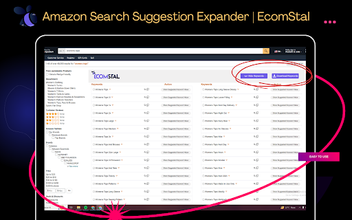 AMZ Search Suggestion Expander | EcomStal from Chrome web store to be run with OffiDocs Chromium online AMZ Search Suggestion Expander | EcomStal from Chrome web store to be run with OffiDocs Chromium online