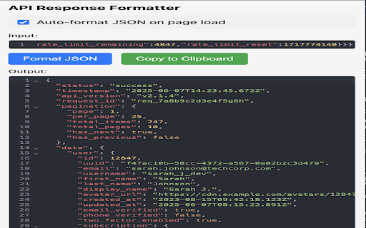 API Response Formatter from Chrome web store to be run with OffiDocs Chromium online API Response Formatter from Chrome web store to be run with OffiDocs Chromium online