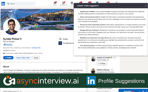 Async Interview LinkedIn Profile Suggestions from Chrome web store to be run with OffiDocs Chromium online Async Interview LinkedIn Profile Suggestions from Chrome web store to be run with OffiDocs Chromium online