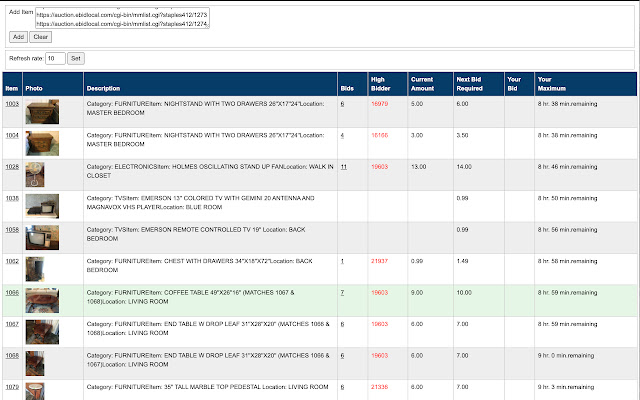Auction Watch List from Chrome web store to be run with OffiDocs Chromium online Auction Watch List from Chrome web store to be run with OffiDocs Chromium online