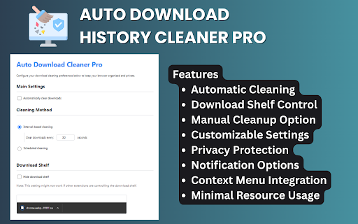 Auto Download History Cleaner Pro from Chrome web store to be run with OffiDocs Chromium online Auto Download History Cleaner Pro from Chrome web store to be run with OffiDocs Chromium online