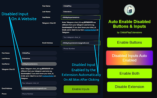 Auto Enable Disabled Buttons Inputs from Chrome web store to be run with OffiDocs Chromium online Auto Enable Disabled Buttons Inputs from Chrome web store to be run with OffiDocs Chromium online