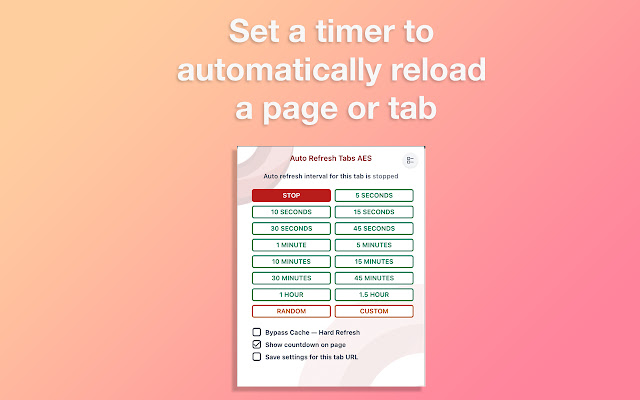 Auto Refresh Tabs AES from Chrome web store to be run with OffiDocs Chromium online Auto Refresh Tabs AES from Chrome web store to be run with OffiDocs Chromium online