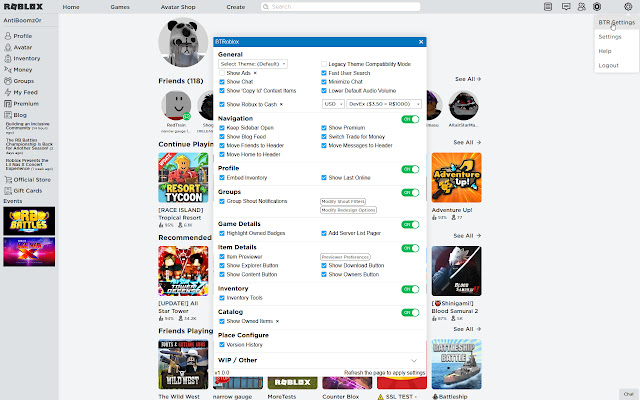 BTRoblox Making Roblox Better from Chrome web store to be run with OffiDocs Chromium online BTRoblox Making Roblox Better from Chrome web store to be run with OffiDocs Chromium online