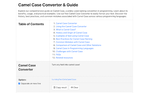 Camel Case Converter from Chrome web store to be run with OffiDocs Chromium online Camel Case Converter from Chrome web store to be run with OffiDocs Chromium online