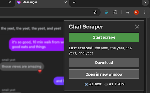 Chat Scraper from Chrome web store to be run with OffiDocs Chromium online Chat Scraper from Chrome web store to be run with OffiDocs Chromium online