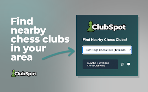 ClubSpot: Find Nearby Chess Clubs! from Chrome web store to be run with OffiDocs Chromium online ClubSpot: Find Nearby Chess Clubs! from Chrome web store to be run with OffiDocs Chromium online