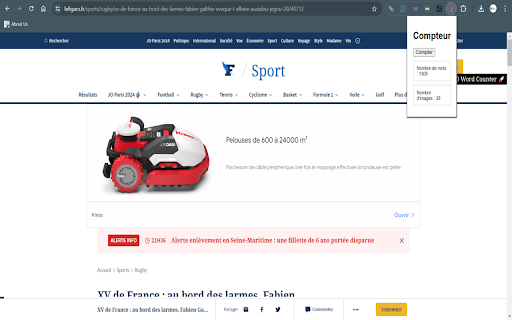 Compteur de mots et dimages from Chrome web store to be run with OffiDocs Chromium online Compteur de mots et dimages from Chrome web store to be run with OffiDocs Chromium online
