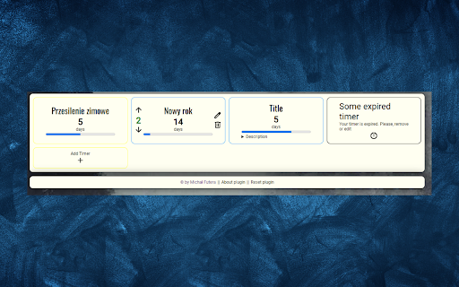 Countdown timer by Michal from Chrome web store to be run with OffiDocs Chromium online Countdown timer by Michal from Chrome web store to be run with OffiDocs Chromium online