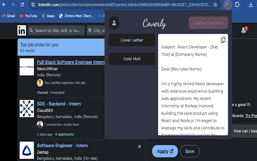 Coverly AI cover letter generator from Chrome web store to be run with OffiDocs Chromium online Coverly AI cover letter generator from Chrome web store to be run with OffiDocs Chromium online