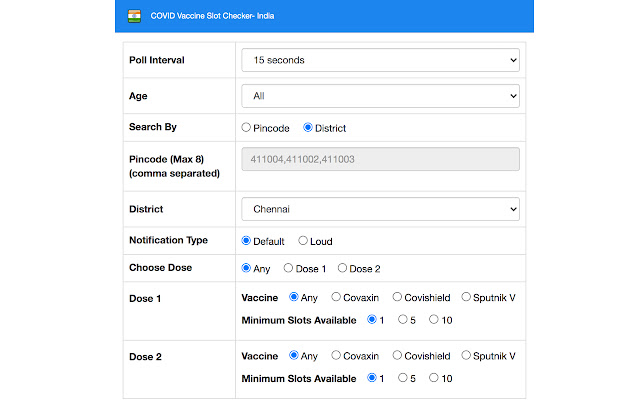 COVID Vaccine Slot CheckerIndia from Chrome web store to be run with OffiDocs Chromium online COVID Vaccine Slot CheckerIndia from Chrome web store to be run with OffiDocs Chromium online