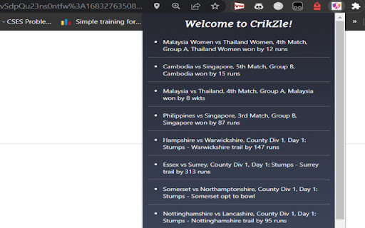 CrikZle Live Cricket Matches from Chrome web store to be run with OffiDocs Chromium online CrikZle Live Cricket Matches from Chrome web store to be run with OffiDocs Chromium online