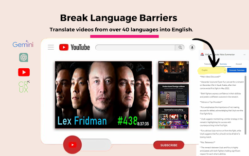 Crux AI: YouTube Video Summarizer from Chrome web store to be run with OffiDocs Chromium online Crux AI: YouTube Video Summarizer from Chrome web store to be run with OffiDocs Chromium online