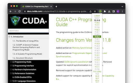 CUDA Docs Switcher from Chrome web store to be run with OffiDocs Chromium online CUDA Docs Switcher from Chrome web store to be run with OffiDocs Chromium online
