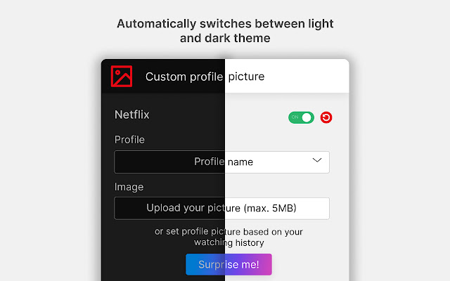 Custom profile picture for Netflix™ from Chrome web store to be run with OffiDocs Chromium online Custom profile picture for Netflix™ from Chrome web store to be run with OffiDocs Chromium online