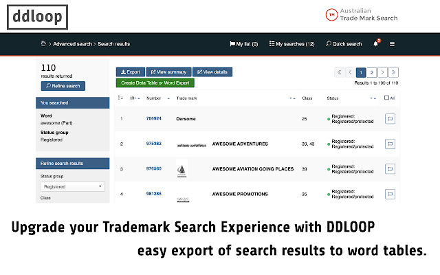 ddloop Trade Mark Search Enhancer from Chrome web store to be run with OffiDocs Chromium online ddloop Trade Mark Search Enhancer from Chrome web store to be run with OffiDocs Chromium online