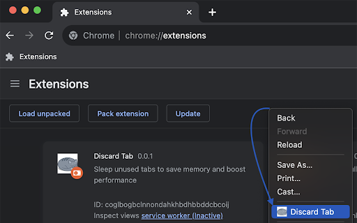 Discard Tab from Chrome web store to be run with OffiDocs Chromium online Discard Tab from Chrome web store to be run with OffiDocs Chromium online