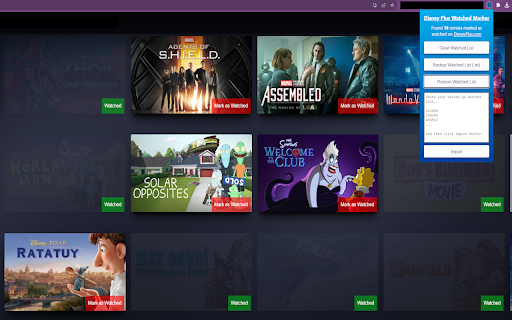 Disney Plus Watched Marker from Chrome web store to be run with OffiDocs Chromium online Disney Plus Watched Marker from Chrome web store to be run with OffiDocs Chromium online