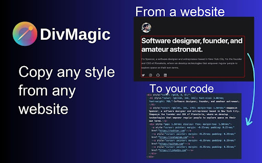 DivMagic Copy Style from any website from Chrome web store to be run with OffiDocs Chromium online DivMagic Copy Style from any website from Chrome web store to be run with OffiDocs Chromium online
