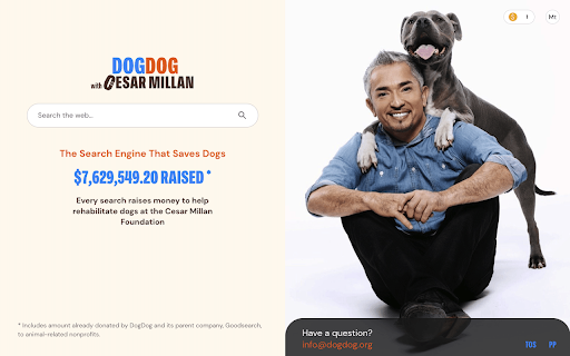 DogDog with Cesar Millan The search engine that saves dogs! from Chrome web store to be run with OffiDocs Chromium online DogDog with Cesar Millan The search engine that saves dogs! from Chrome web store to be run with OffiDocs Chromium online