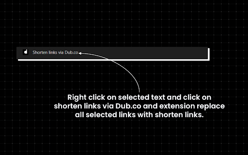 Dub.co Link Shortener Replace URLs via Context Menu from Chrome web store to be run with OffiDocs Chromium online Dub.co Link Shortener Replace URLs via Context Menu from Chrome web store to be run with OffiDocs Chromium online