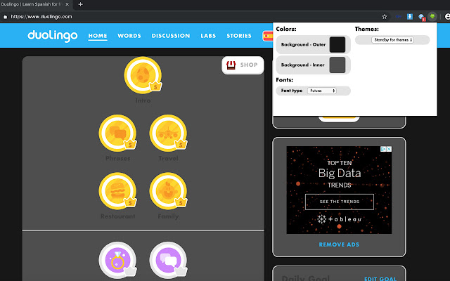Duolingo Appearance from Chrome web store to be run with OffiDocs Chromium online Duolingo Appearance from Chrome web store to be run with OffiDocs Chromium online