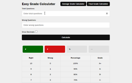 Easy Grade Calculator from Chrome web store to be run with OffiDocs Chromium online Easy Grade Calculator from Chrome web store to be run with OffiDocs Chromium online