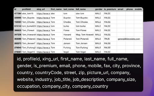 Employees Export for Xing (Email + Phone) from Chrome web store to be run with OffiDocs Chromium online Employees Export for Xing (Email + Phone) from Chrome web store to be run with OffiDocs Chromium online