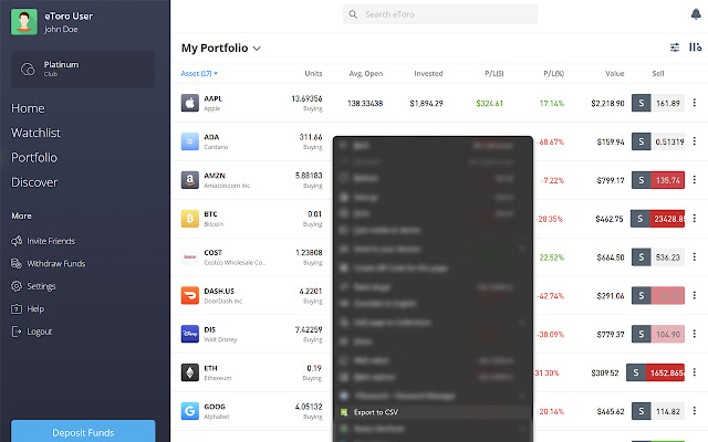 eToro CSV Portfolio Exporter from Chrome web store to be run with OffiDocs Chromium online eToro CSV Portfolio Exporter from Chrome web store to be run with OffiDocs Chromium online