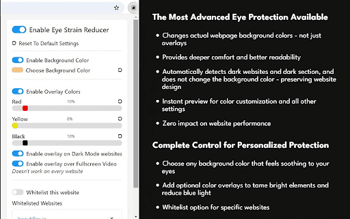 Eye Strain Relief Pro: Smart Background Overlay Color Control from Chrome web store to be run with OffiDocs Chromium online Eye Strain Relief Pro: Smart Background Overlay Color Control from Chrome web store to be run with OffiDocs Chromium online