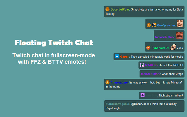 Floating Twitch Chat from Chrome web store to be run with OffiDocs Chromium online Floating Twitch Chat from Chrome web store to be run with OffiDocs Chromium online