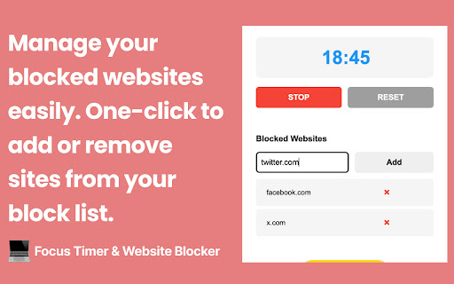 Focus Timer Website Blocker from Chrome web store to be run with OffiDocs Chromium online Focus Timer Website Blocker from Chrome web store to be run with OffiDocs Chromium online