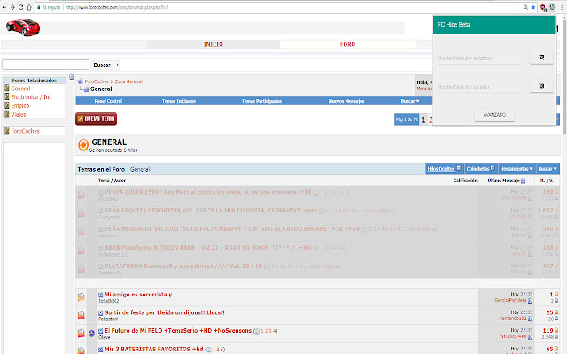 ForoCoches Hide from Chrome web store to be run with OffiDocs Chromium online ForoCoches Hide from Chrome web store to be run with OffiDocs Chromium online