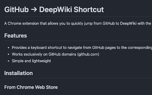 GitHub → DeepWiki Shortcut from Chrome web store to be run with OffiDocs Chromium online GitHub → DeepWiki Shortcut from Chrome web store to be run with OffiDocs Chromium online