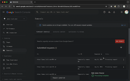 Google Search Console Bulk Index Cleaner from Chrome web store to be run with OffiDocs Chromium online Google Search Console Bulk Index Cleaner from Chrome web store to be run with OffiDocs Chromium online