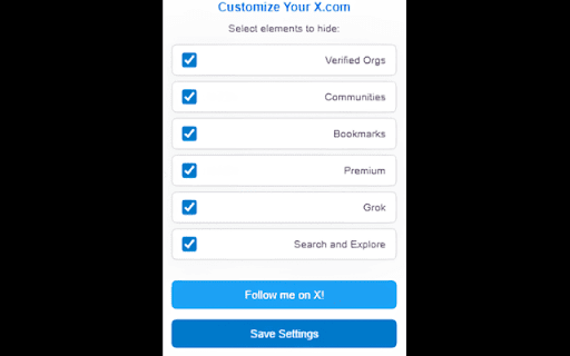 Hide Menu Items on X from Chrome web store to be run with OffiDocs Chromium online Hide Menu Items on X from Chrome web store to be run with OffiDocs Chromium online