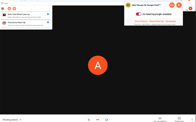 Hide Popups for Google Meet™ from Chrome web store to be run with OffiDocs Chromium online Hide Popups for Google Meet™ from Chrome web store to be run with OffiDocs Chromium online