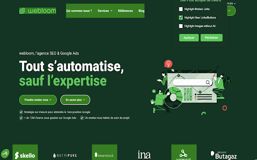 Highlight Broken Links, Alts, and UX Changes for SEO | Webloom from Chrome web store to be run with OffiDocs Chromium online Highlight Broken Links, Alts, and UX Changes for SEO | Webloom from Chrome web store to be run with OffiDocs Chromium online