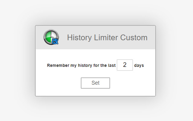 History Limiter Custom from Chrome web store to be run with OffiDocs Chromium online History Limiter Custom from Chrome web store to be run with OffiDocs Chromium online